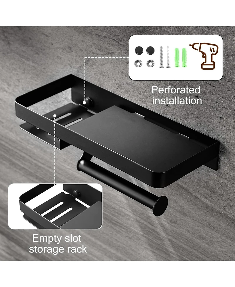 Paper Holder with Shelf - Comfor Room Paper Holder Wall Mount Roll Holder with Wipes Storage for Bathroom Stainless Steel Matte Black