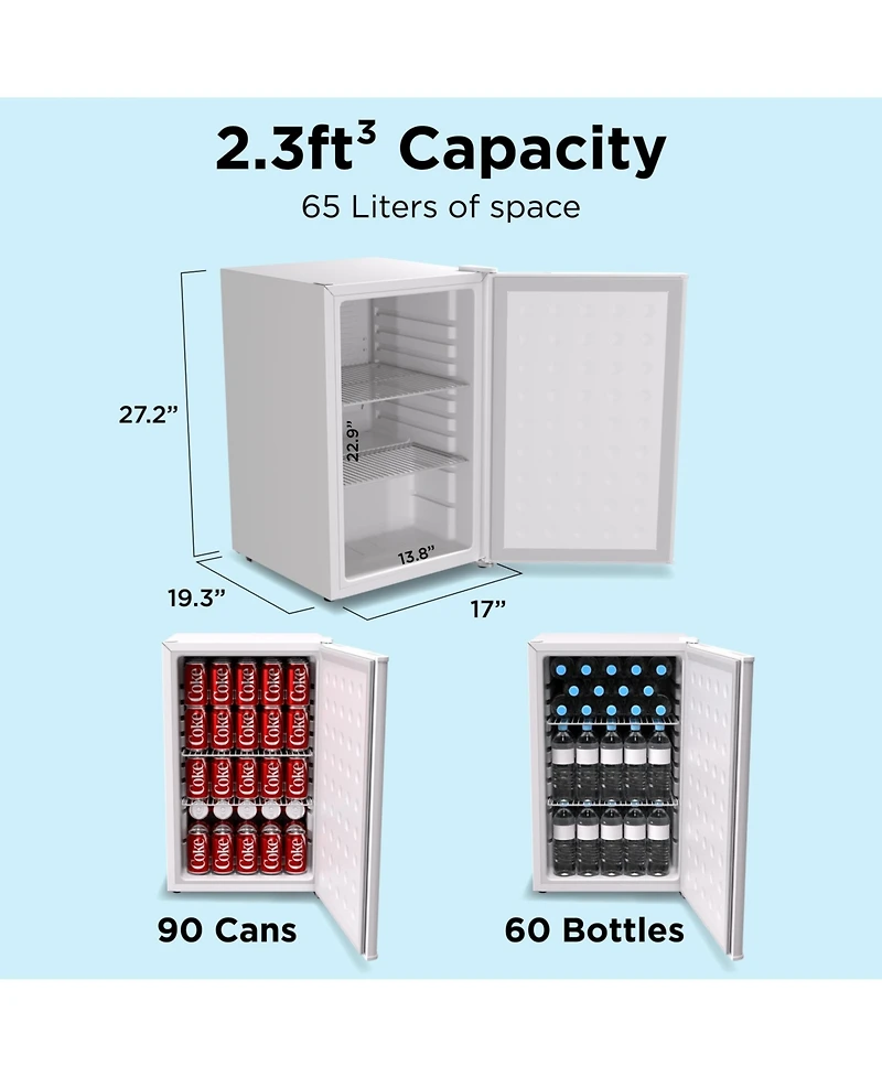 SnowLion Premium 65L Solid Door 2.3 Cu.ft. Freestanding Under-Counter Mini Fridge in White