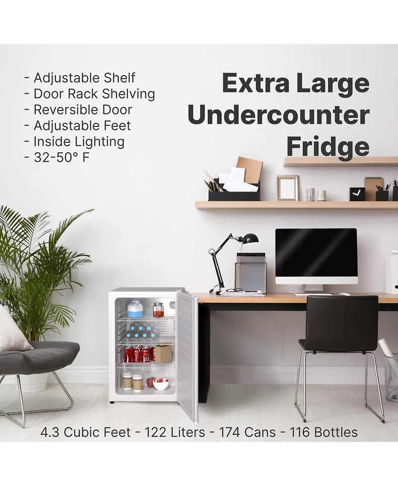 Snowlion Premium 122 L Solid Door 4.3 Cu. Ft. Freestanding Under-Counter Mini Fridge in White