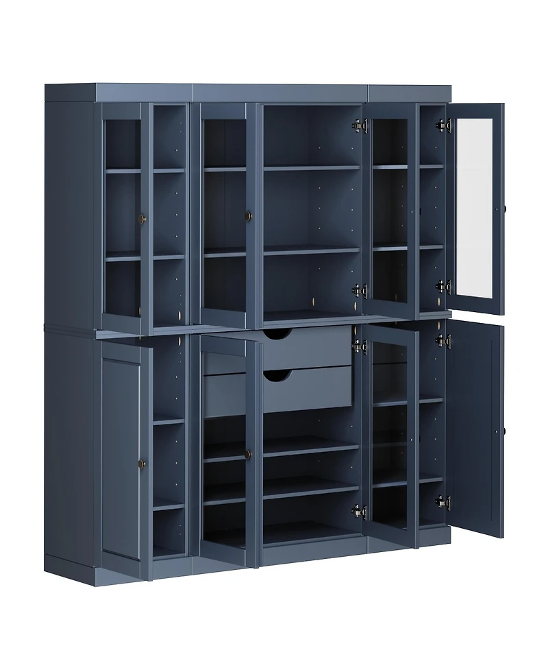 Palace Imports 100% Solid Wood 65" Pantry China Cabinet with Raised Panel, Clear Glass Doors