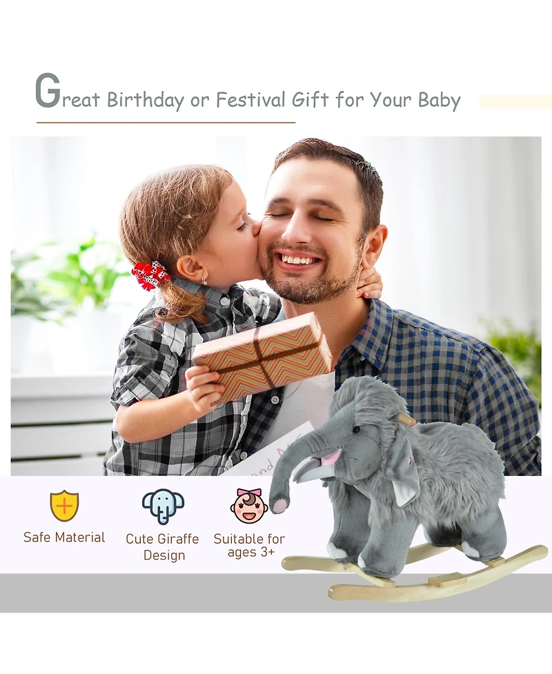 Qaba Kids Rocking Horse, Mammoth Shaped Ride on Horse with Realistic Sound