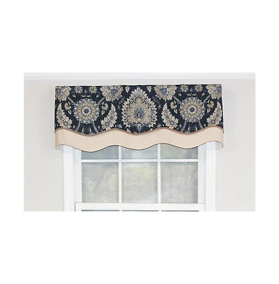 Rlf Home Wakeshire Glory Valance Indigo. 3" Rod Pocket, Layered, Trimmed. 50"W X 16"L