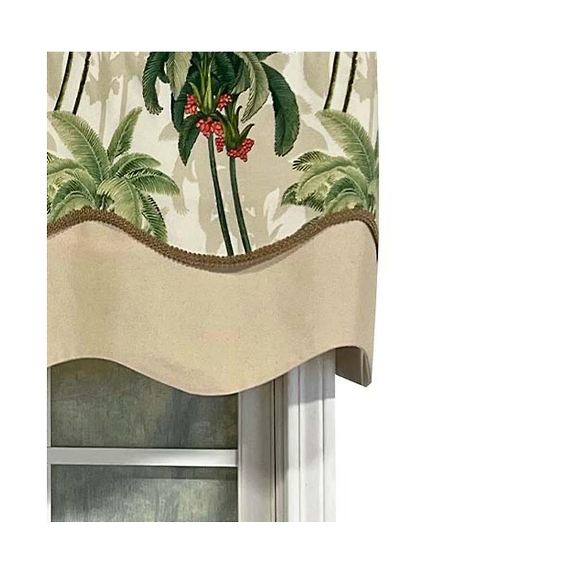 Rlf Home Shadow Gimp Trim Detail Printed Palm Glory High Quality Valance 3" Rod Pocket 50" x 16" Aloe Green