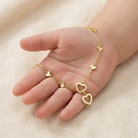 14K Gold Plated Double Halo Dangle & Red Heart Enamel Station Charm Bracelet, Adjustable