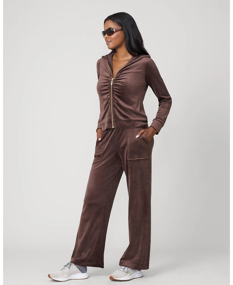 Cable & Gauge Women's Ruched Zip-Up Velour Set