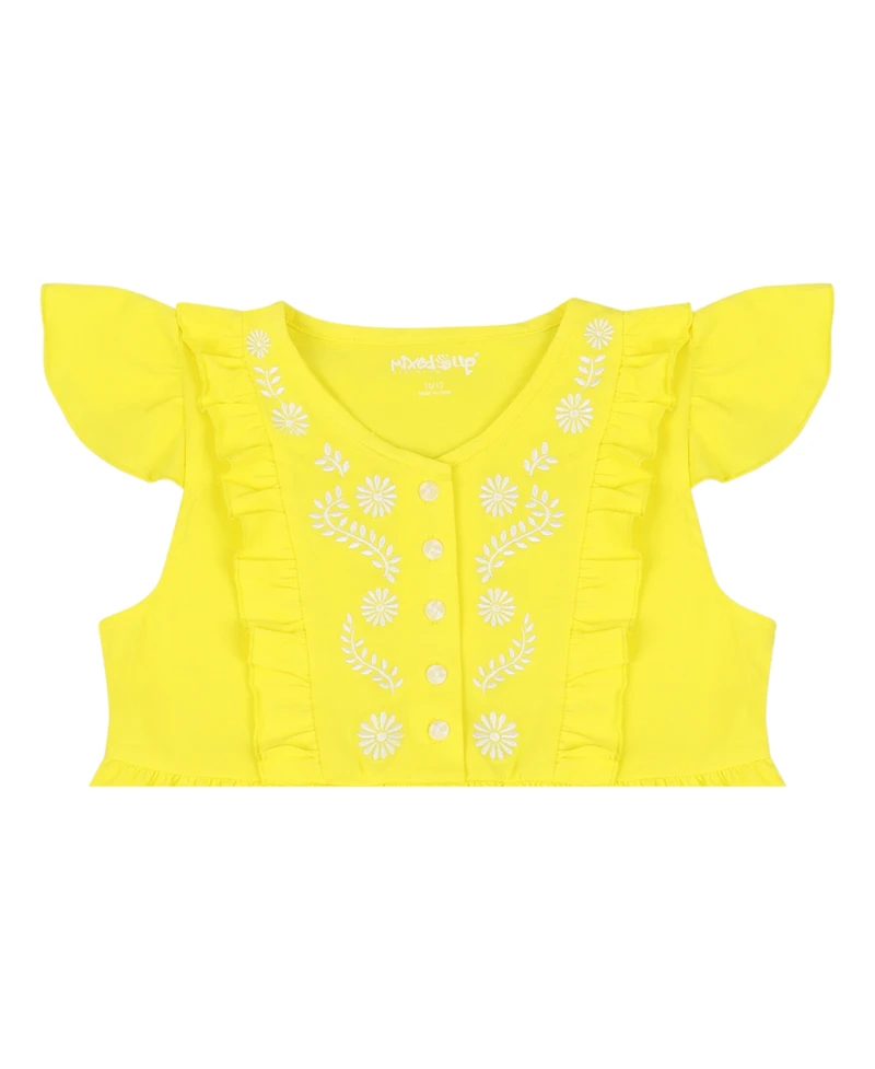 Mixed Up Clothing Girls Embroidered Short Flutter Sleeve Cozy Dress