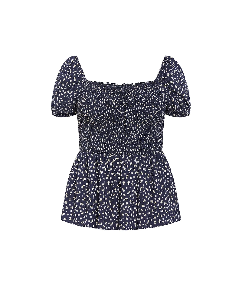 City Chic Women's Azure Shirred Print Top