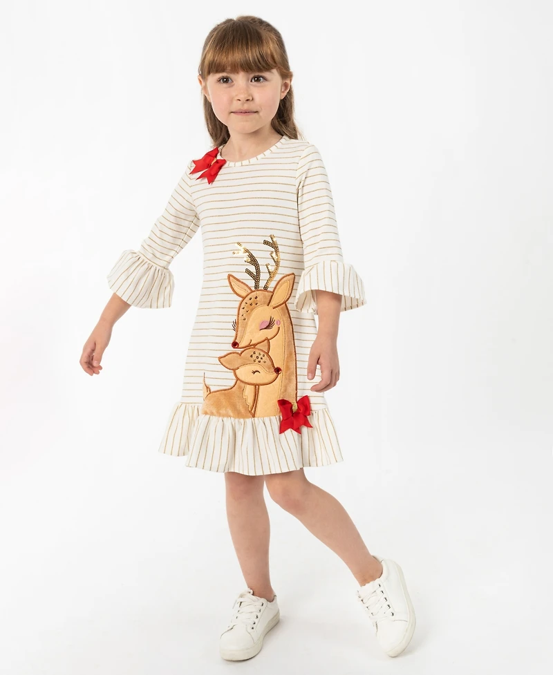 Rare Editions Girls 2T-6X Round Neck Sequin Striped Dress