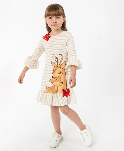 Rare Editions Girls 2T-6X Round Neck Sequin Striped Dress