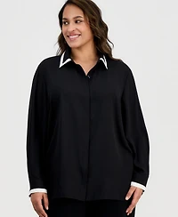 Anne Klein Plus Spread-Collar Button-Front Blouse