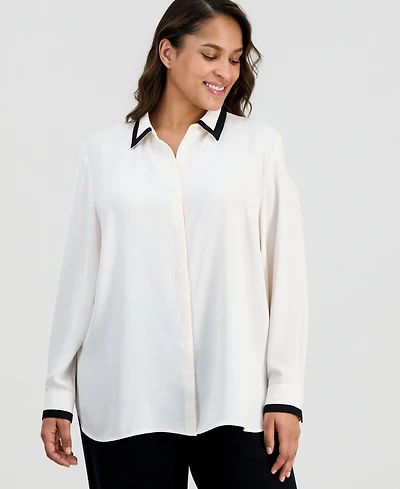 Anne Klein Plus Spread-Collar Button-Front Blouse