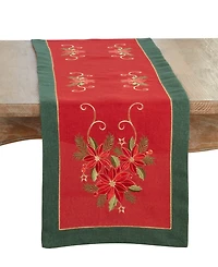 Saro Lifestyle Embroidered Poinsettia Table Runner, 16" x 72"