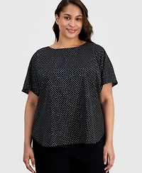 Anne Klein Plus Printed Boat-Neck Short-Sleeve Top