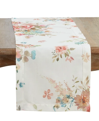 Saro Lifestyle Hemstitch Floral Table Runner, 16" x 72"