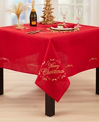 Saro Lifestyle Merry Christmas Embroidered Design Tablecloth