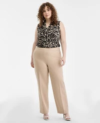 Anne Klein Plus Printed Triple-Pleat V-Neck Blouse