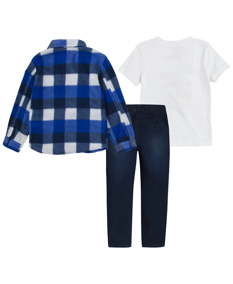 Levi's Boys Toddler 2T-4T Plaid Button Up Shirt, T-Shirt and Pants, 3-Piece Set