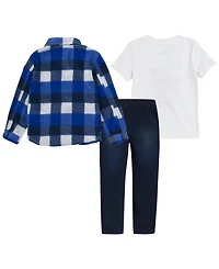 Levi's Boys Toddler 2T-4T Plaid Button Up Shirt, T-Shirt and Pants, 3-Piece Set