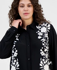 Anne Klein Plus Printed Long-Sleeve Blouse