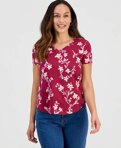 Style & Co Petite Floral Sketch Perfect T-Shirt, Macy's Exclusive