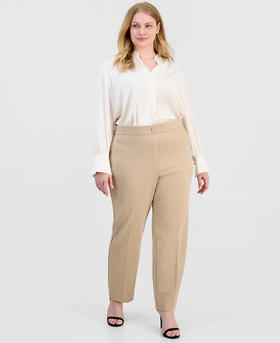 Ak Anne Klein Plus High Rise Straight-Leg Pull-On Pants