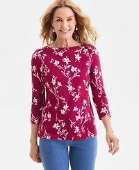 Style Co Womens Printed Pima Cotton 3 4 Sleeve Boat Neck Top Macys Exclusive