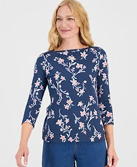 Style & Co Petite Pima Floral Sketch Boat Neck Top, Macy's Exclusive