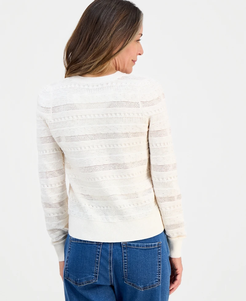 Style & Co Petite Crewneck Pointelle Long-Sleeve Sweater, Macy's Exclusive
