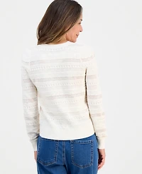 Style & Co Petite Crewneck Pointelle Long-Sleeve Sweater, Macy's Exclusive