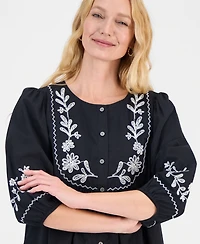 Style & Co Women's Cotton Embroidered Button Blouse, Macy's Exclusive