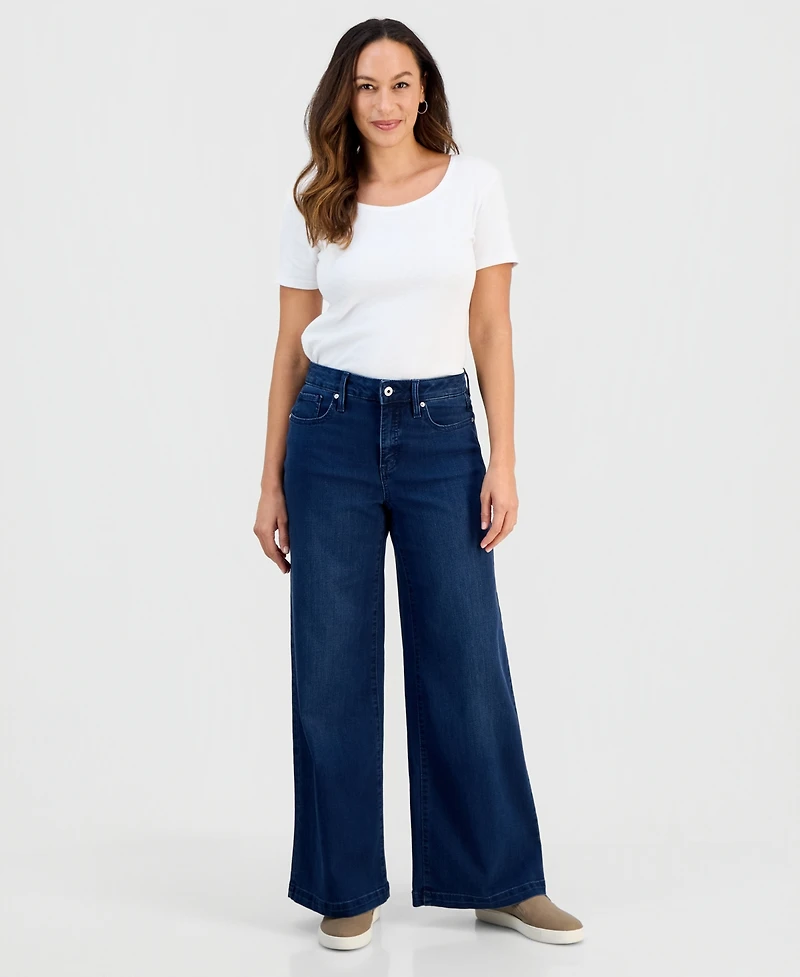 Style & Co Petite High-Rise Wide-Leg Tummy-Control Jeans, Macy's Exclusive