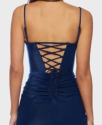 Alex & Sophia Juniors' Shimmer Knit Side Tie Sweetheart Neck Dress