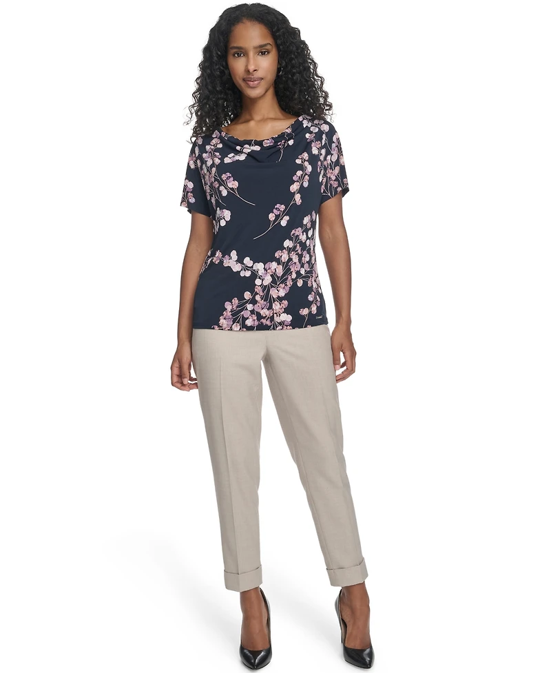 Calvin Klein Women's Printed Drape Front Short-Sleeve Top