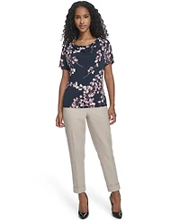 Calvin Klein Women's Printed Drape Front Short-Sleeve Top