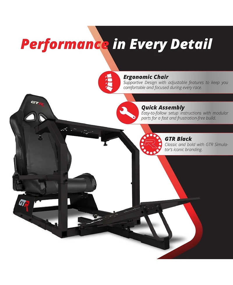Gtr Simulator Gta Model Black Frame Adjustable Racing Seat Cockpit |Foldable Entry-Level Sim Rig with Steel & Mounts