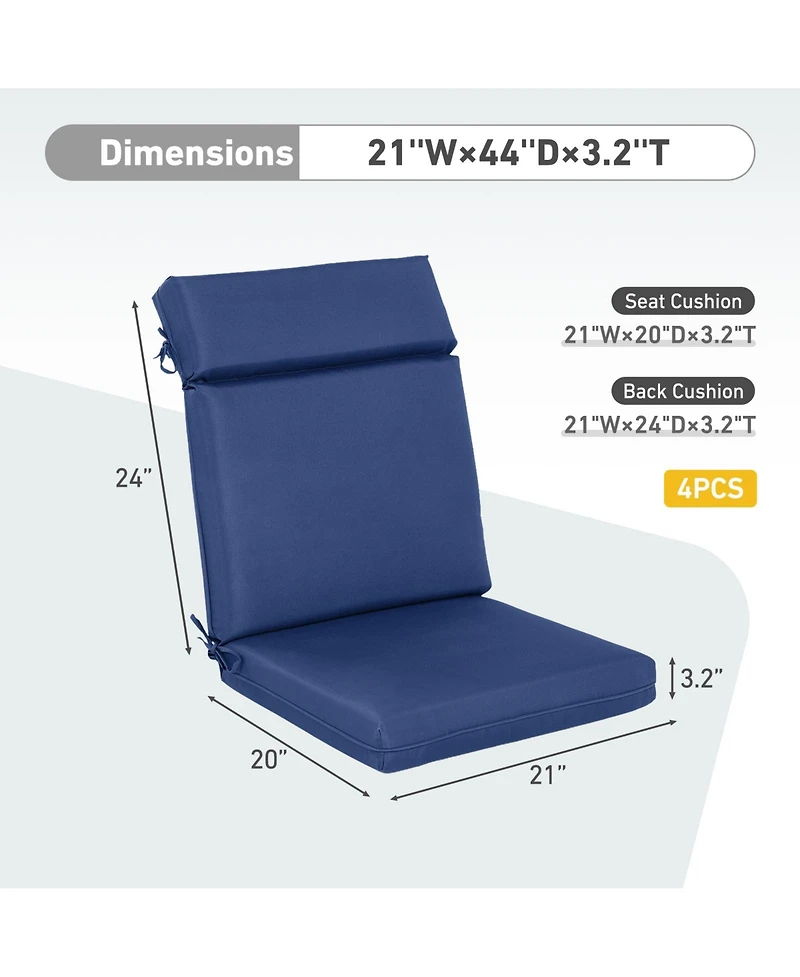 Aoodor 4Pcs Outdoor High Back Dining Chair Cushion Set - 21'' × 44''