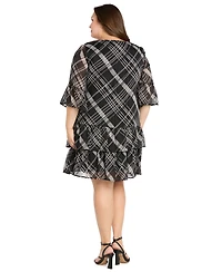 R & M Richards Plus Size Tiered Plaid Short Dress