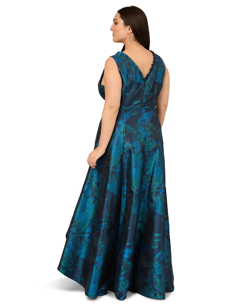 Adrianna Papell Plus Floral V-Neck Gown