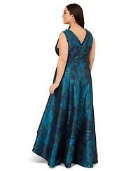 Adrianna Papell Plus Floral V-Neck Gown