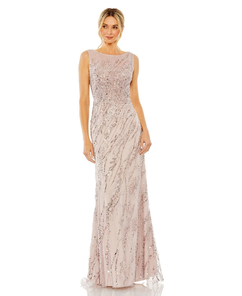 Mac Duggal Women's Sleeveless High Neck Sequin Beaded Gown