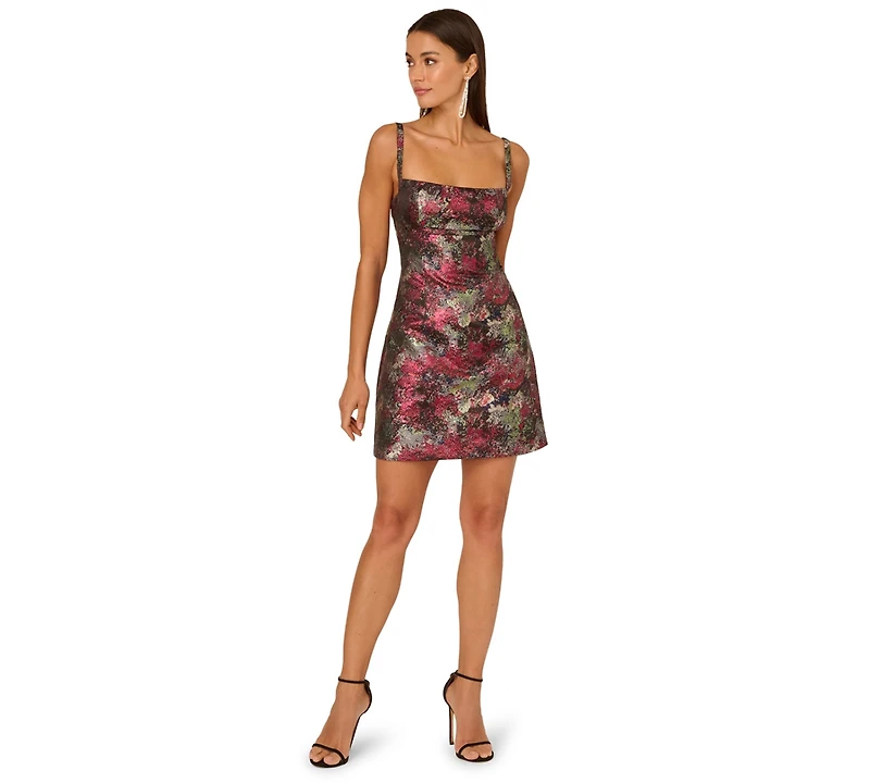 Adrianna Women's Metallic Jacquard Square Neck Mini Dress