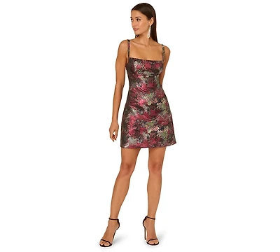 Adrianna Women's Metallic Jacquard Square Neck Mini Dress
