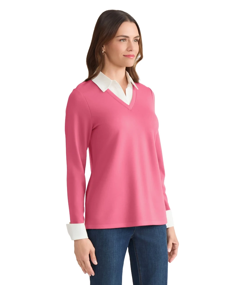 Jones New York Petite Long-Sleeve Collared Top