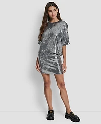 Dkny Jeans Women's Sequins Crewneck Boxy Short-Sleeve Relaxed T-Shirt