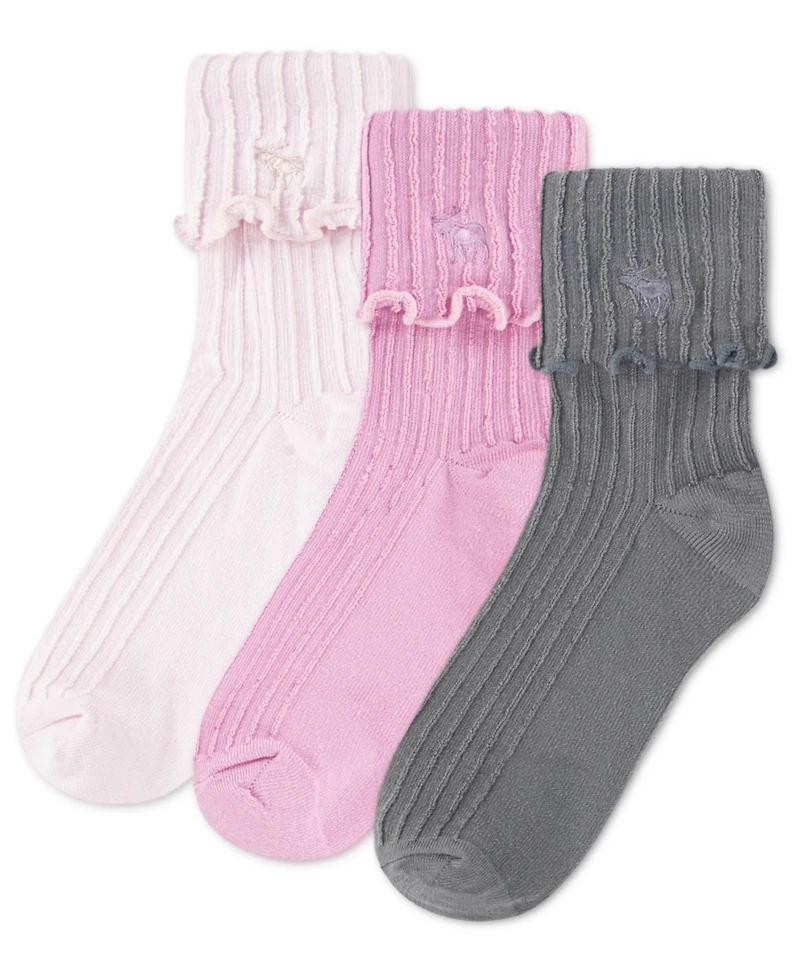 abercrombie kids Girls 3-Pack Crew Length Lettuce Hem Socks