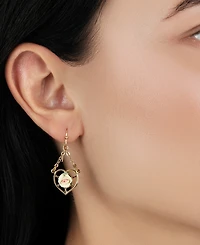 2028 Gold Tone Heart Porcelain Rose Earrings