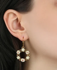 2028 Faux Cultivated Pearl White Flower Earrings