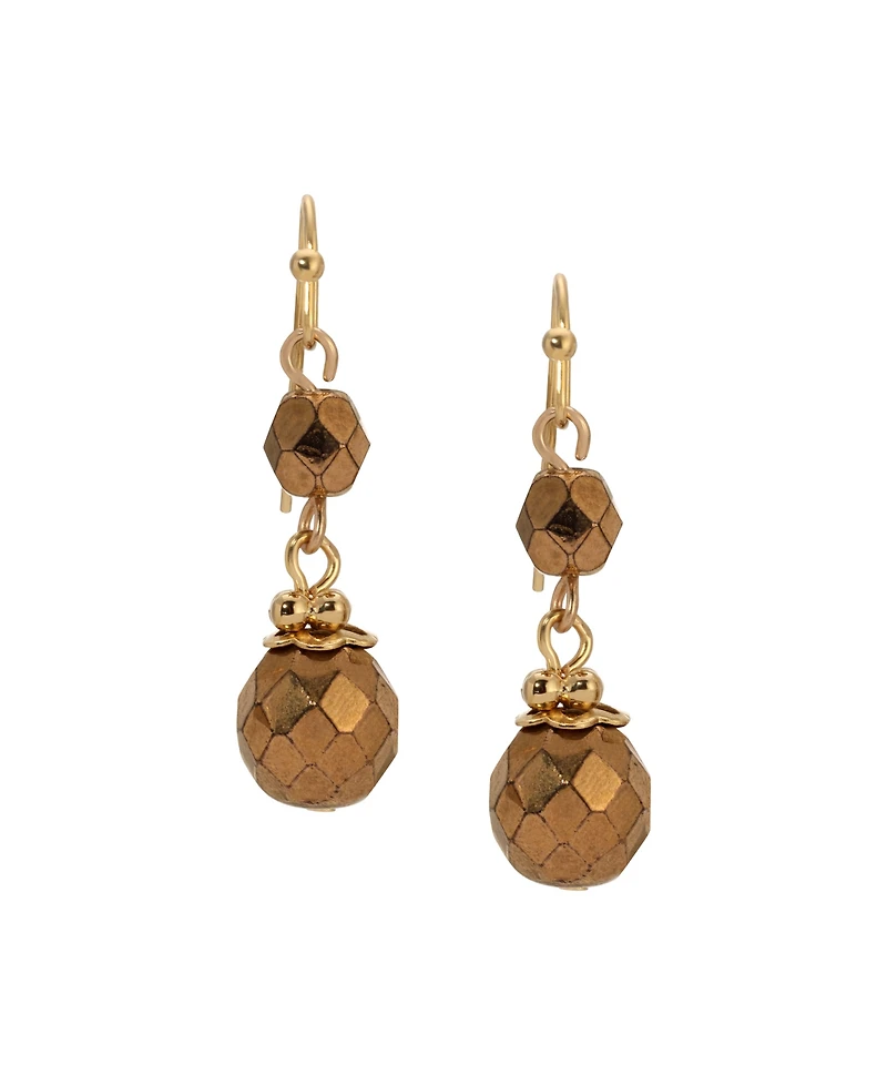 2028 Round Bronze Bead Drop Wire Earrings