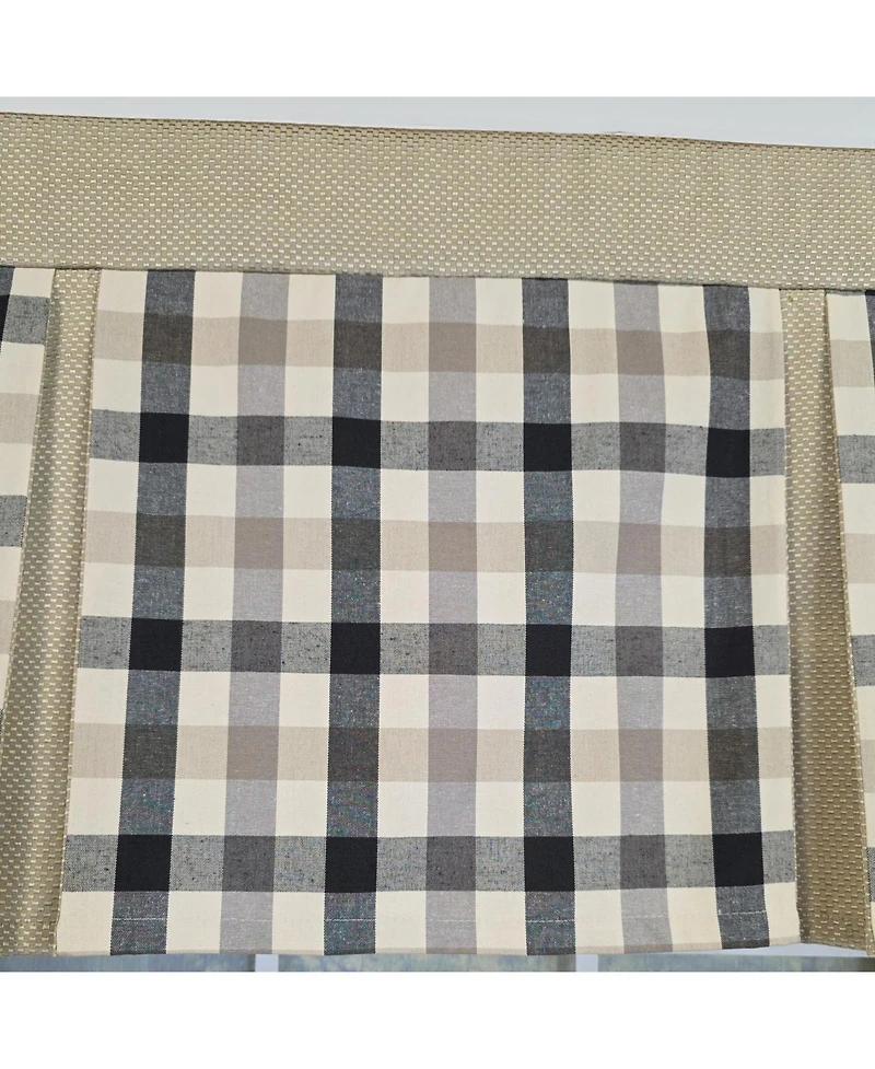 Rlf Home 100% Cotton Bison Check Pleated Unlined Windows Rod Pocket Valance 50" x 17" Black