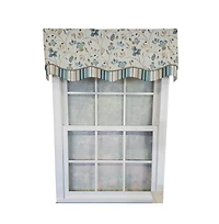 Rlf Home Sandra Glory Window Treatment 100% Cotton Stripe with Gimp Trim Luxurious Lining Valance 50"x15", Blue